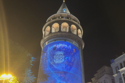 Galata Kulesi'nde Sıfır Atık Haftası nedeniyle ışık gösterisi gerçekleştirildi